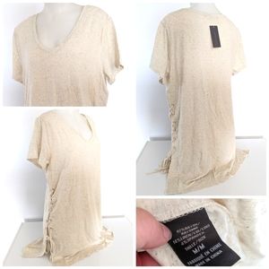 Cozy Cream Shirt Top W/ Lace Up Sz M NWT